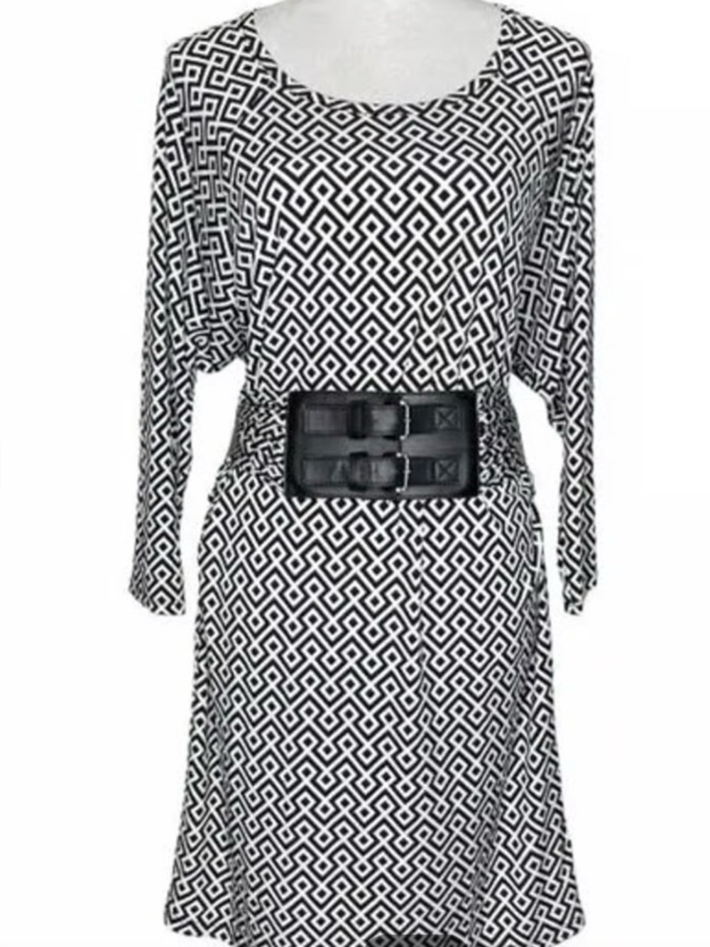 Michael Kors Black and White Geometric Long Sleeve Dress